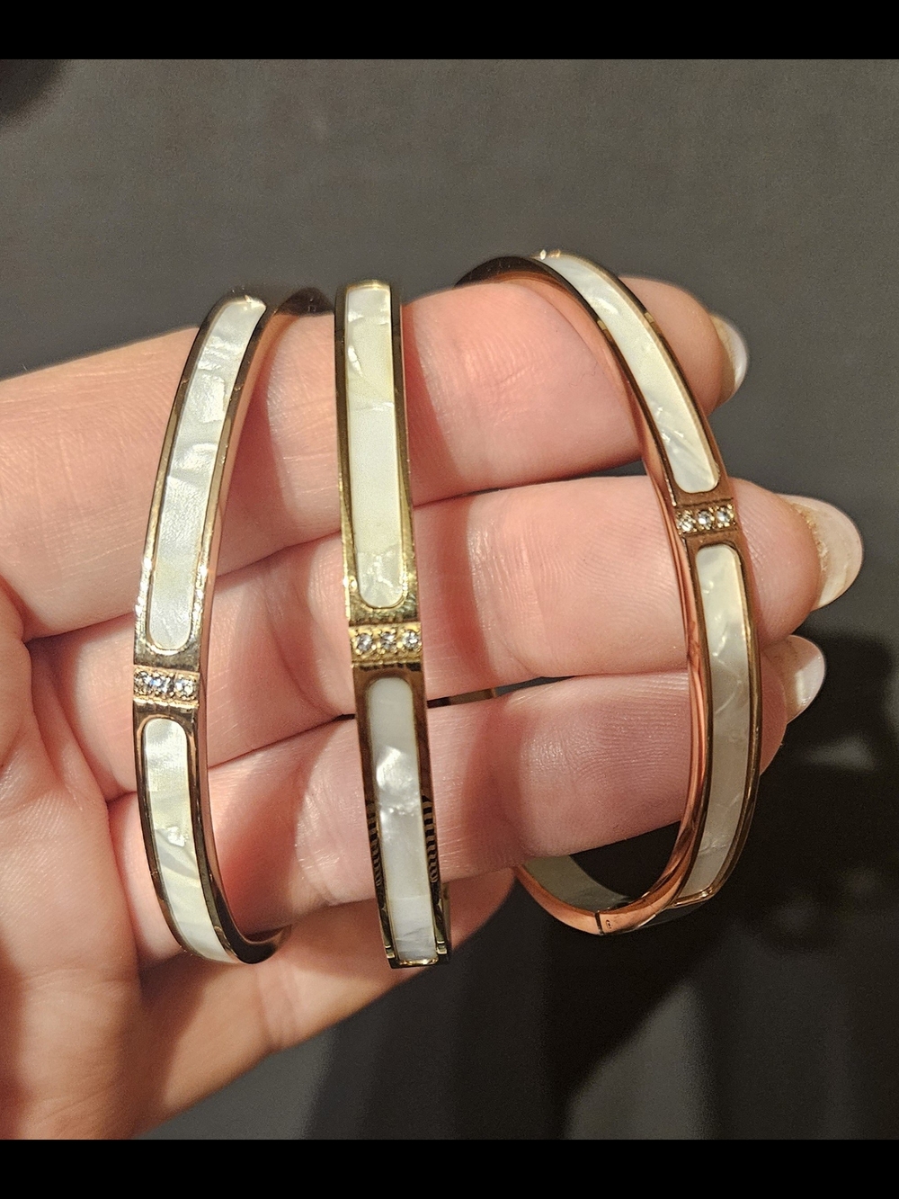 Gold-Tone Mother of Pearl Inlay Bangle Bracelet - White